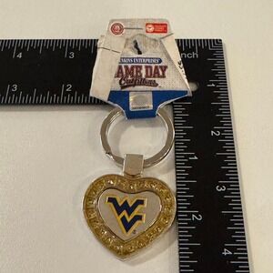 West Virginia WVU Mountaineers Heart Rhinestone Jenkins Enterprises Keychain‎